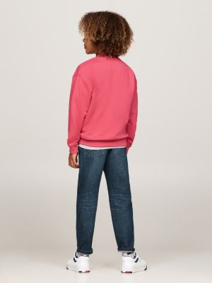 pink flag embroidery sweatshirt for kids unisex tommy hilfiger
