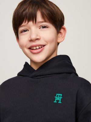 blue th monogram embroidery hoody for kids unisex tommy hilfiger