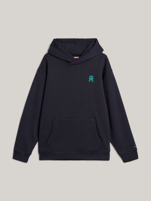 blue th monogram embroidery hoody for kids unisex tommy hilfiger