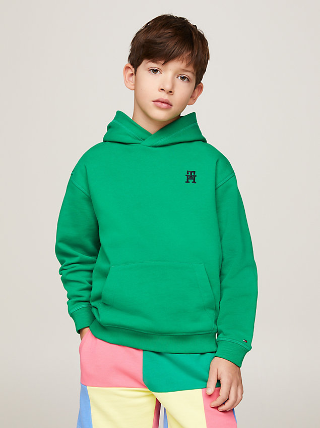 green bluza z kapturem th monogram dla dzieci unisex - tommy hilfiger