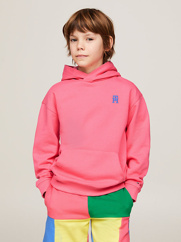 pink th monogram embroidery hoody for kids unisex tommy hilfiger