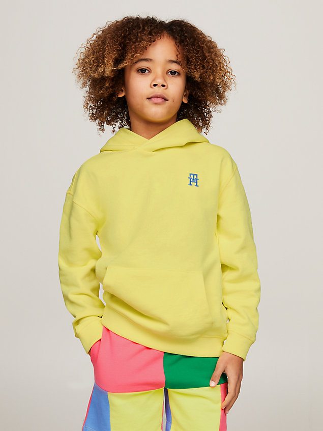 yellow th monogram embroidery hoody for kids unisex tommy hilfiger