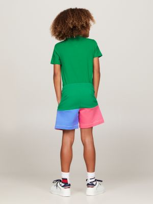 shorts sportivi th monogram color block verde da unisex bambino tommy hilfiger