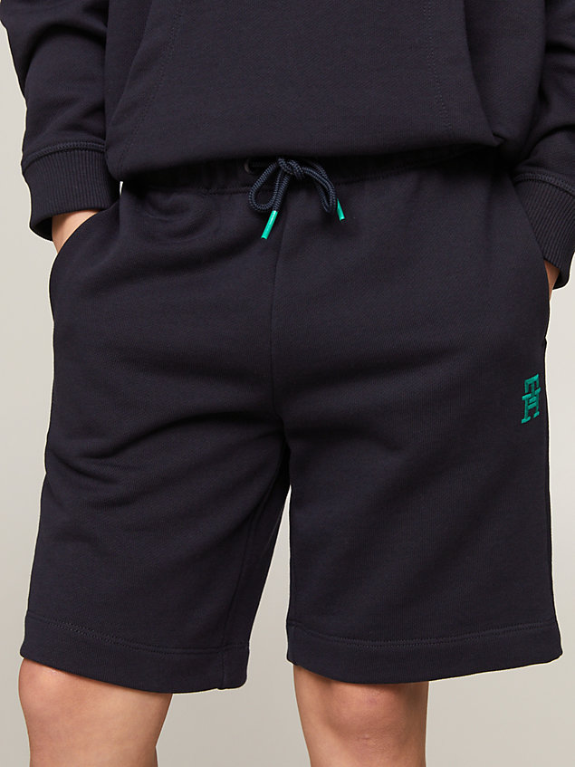 blue th monogram sweat shorts for kids unisex tommy hilfiger