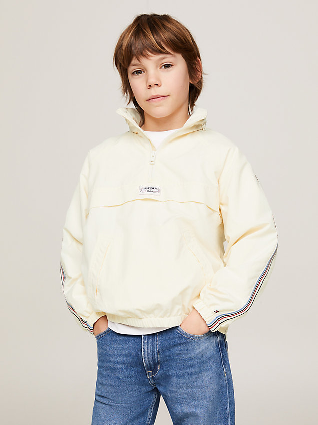 beige global stripe oversized popover jacket for kids unisex tommy hilfiger