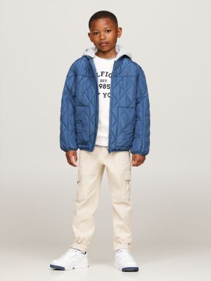 blau relaxed fit steppjacke mit kontrast-kapuze für unisex kinder - tommy hilfiger