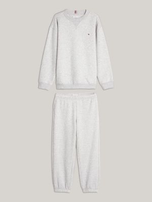 grey essential fleece jumper and joggers set for kids unisex tommy hilfiger