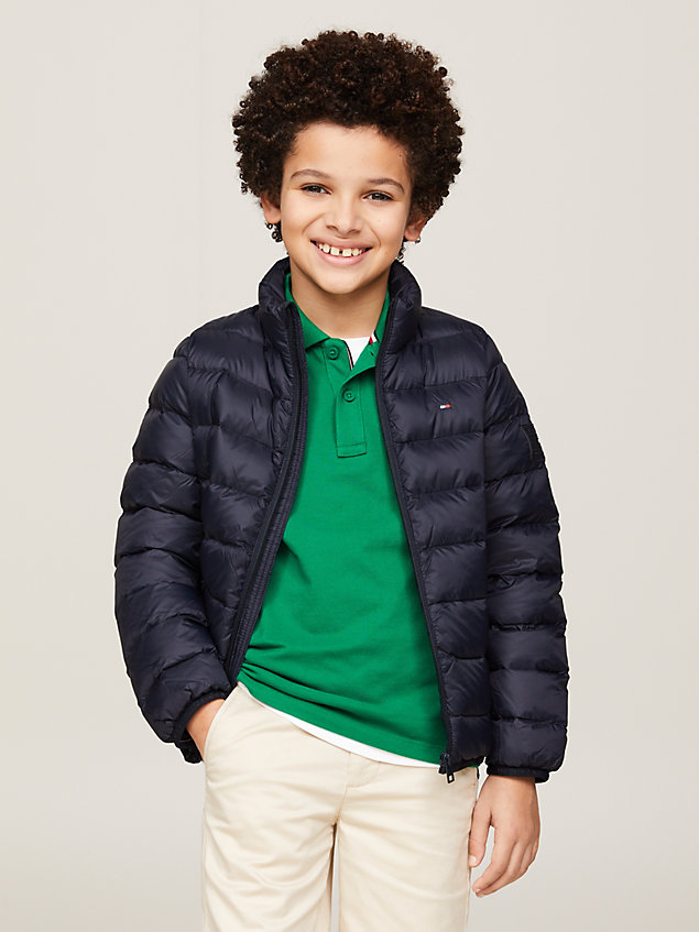blue essential lightweight down fitted puffer jacket for kids unisex tommy hilfiger