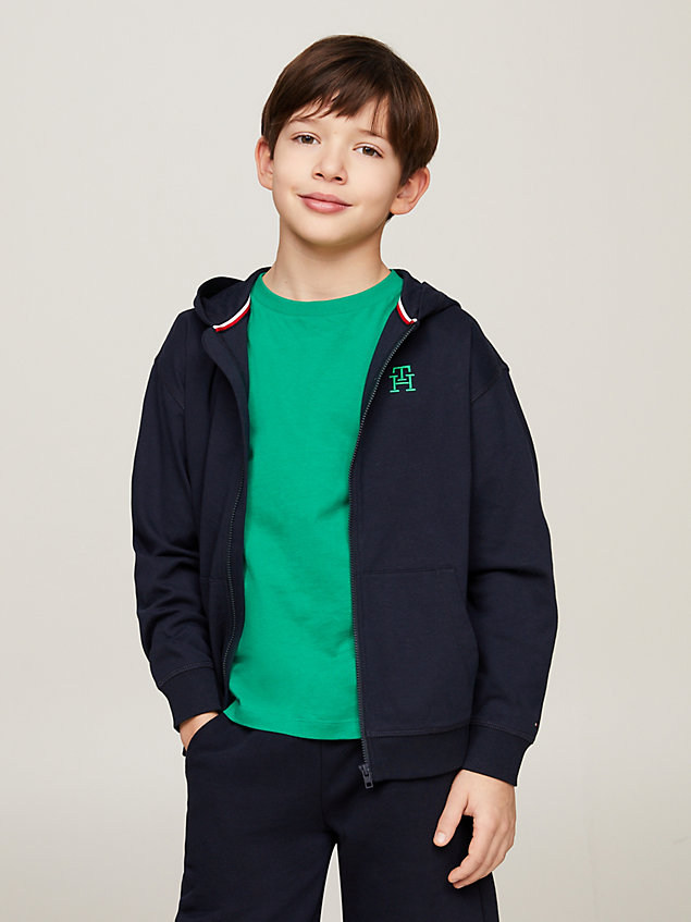 blue th monogram leichtgewichtiger hoodie für kids unisex - tommy hilfiger