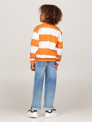 oranje gestreept sweatshirt met ronde hals voor kinderen gender inclusive - tommy hilfiger