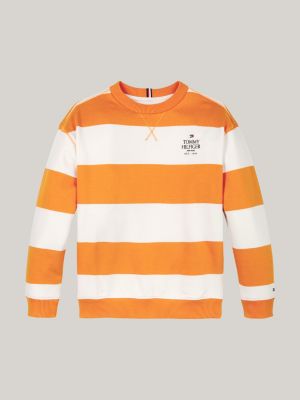 sudadera de rayas con cuello redondo naranja de diseño inclusivo infantil tommy hilfiger