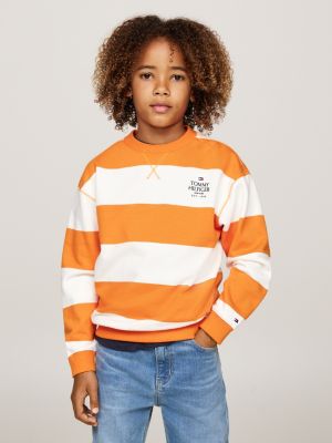 orange gestreept sweatshirt met ronde hals voor kinderen gender inclusive - tommy hilfiger