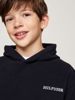 sweat à capuche en polaire hilfiger monotype bleu pour enfants genre inclusif tommy hilfiger