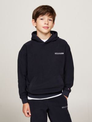 blue fleece hoodie met hilfiger monotype-logo voor kinderen gender inclusive - tommy hilfiger