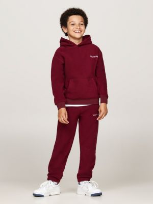 felpa hilfiger monotype in pile con cappuccio rosso da gender-inclusive bambini tommy hilfiger