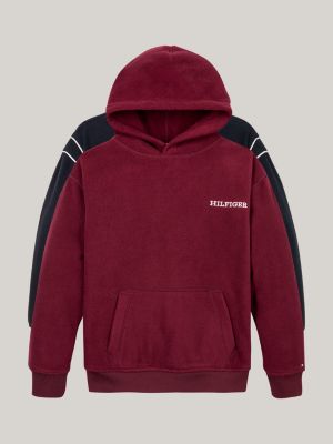 felpa hilfiger monotype in pile con cappuccio rosso da gender-inclusive bambini tommy hilfiger