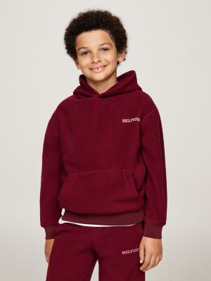 red fleece hoodie met hilfiger monotype-logo voor kinderen gender inclusive - tommy hilfiger