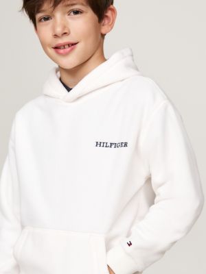 sweat à capuche en polaire hilfiger monotype blanc pour enfants genre inclusif tommy hilfiger