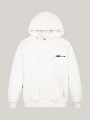 sweat à capuche en polaire hilfiger monotype blanc pour enfants genre inclusif tommy hilfiger