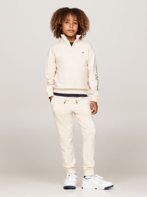 beige high neck half-zip sweatshirt for kids gender inclusive tommy hilfiger