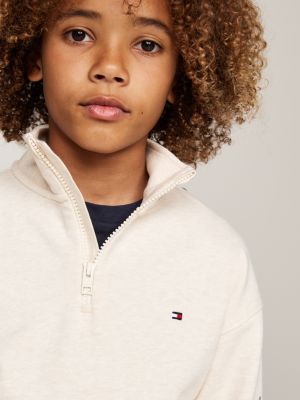 sweat zippé à col haut beige pour enfants genre inclusif tommy hilfiger