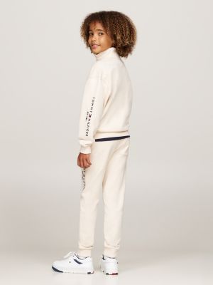 sweat zippé à col haut beige pour enfants genre inclusif tommy hilfiger