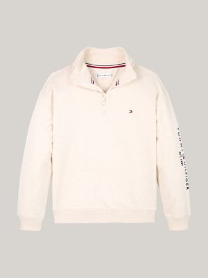 sweat zippé à col haut beige pour enfants genre inclusif tommy hilfiger