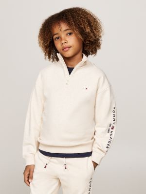 felpa con collo alto e mezza zip beige da gender-inclusive bambini tommy hilfiger