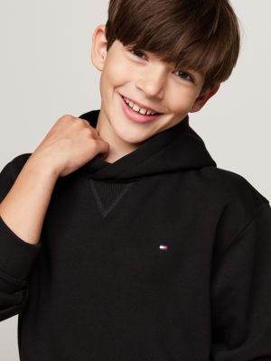 zwart hoodie met geborduurde vlag voor kinderen gender inclusive - tommy hilfiger