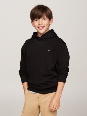 zwart hoodie met geborduurde vlag voor kinderen gender inclusive - tommy hilfiger