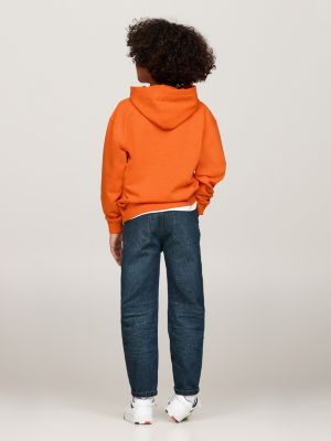 orange hoodie mit flag-stickerei für gender-inclusive kinder - tommy hilfiger