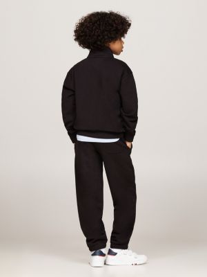 black zip-thru sweatshirt and joggers set for kids gender inclusive tommy hilfiger