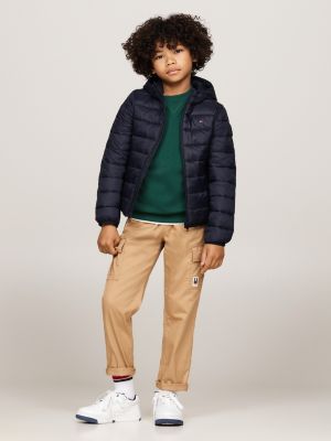 blue lightweight hooded quilted jacket for kids gender inclusive tommy hilfiger