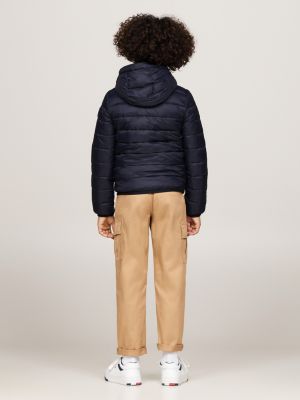 giubbino imbottito leggero con cappuccio blu da gender-inclusive bambini tommy hilfiger