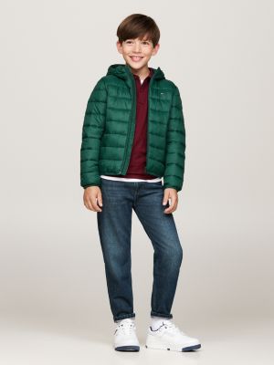 giubbino imbottito leggero con cappuccio verde da gender-inclusive bambini tommy hilfiger