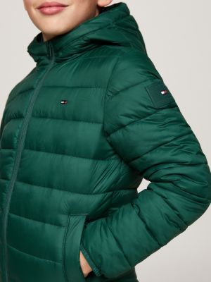 green lightweight hooded quilted jacket for kids gender inclusive tommy hilfiger