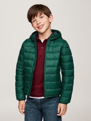 green lightweight hooded quilted jacket for kids gender inclusive tommy hilfiger