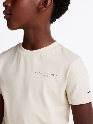 t-shirt à col ras-du-cou et logo blanc pour enfants genre inclusif tommy hilfiger