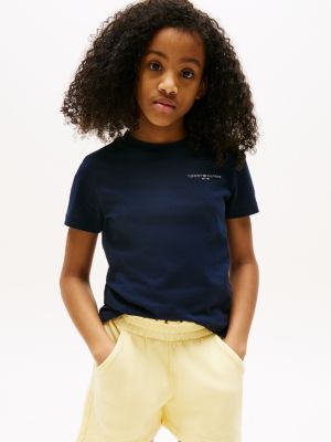 blau t-shirt mit logo und rundhalsauschnitt für gender-inclusive kinder - tommy hilfiger