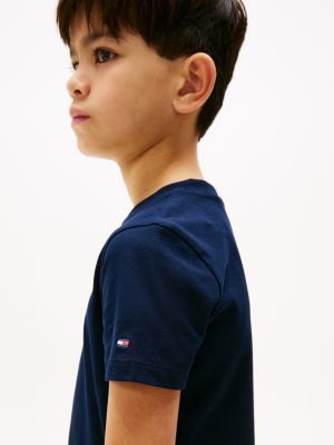 blau t-shirt mit logo und rundhalsauschnitt für gender-inclusive kinder - tommy hilfiger