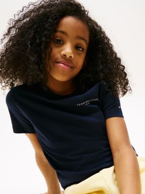 blau t-shirt mit logo und rundhalsauschnitt für gender-inclusive kinder - tommy hilfiger