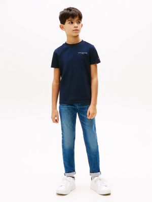 blau t-shirt mit logo und rundhalsauschnitt für gender-inclusive kinder - tommy hilfiger