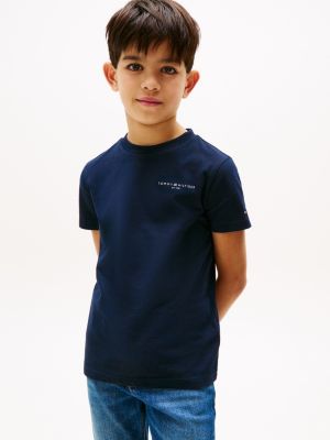 t-shirt à col ras-du-cou et logo blue pour enfants genre inclusif tommy hilfiger