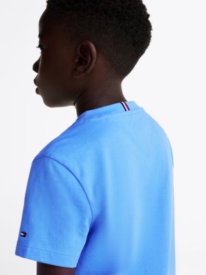 blau t-shirt mit logo und rundhalsauschnitt für gender-inclusive kinder - tommy hilfiger