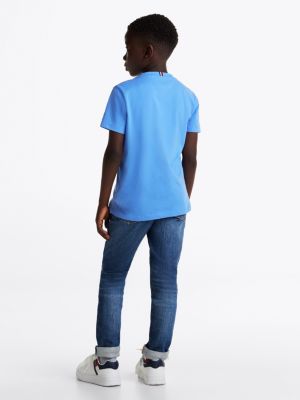 blau t-shirt mit logo und rundhalsauschnitt für gender-inclusive kinder - tommy hilfiger