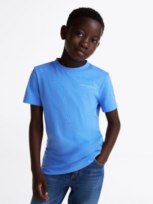 blue t-shirt mit logo und rundhalsauschnitt für gender-inclusive kinder - tommy hilfiger