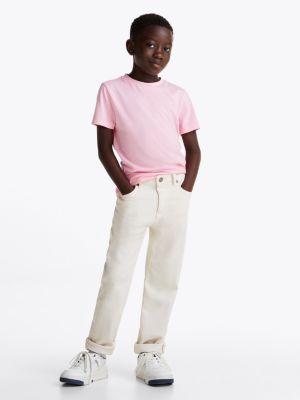 pink logo crew neck t-shirt for kids gender inclusive tommy hilfiger