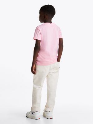 pink logo crew neck t-shirt for kids gender inclusive tommy hilfiger