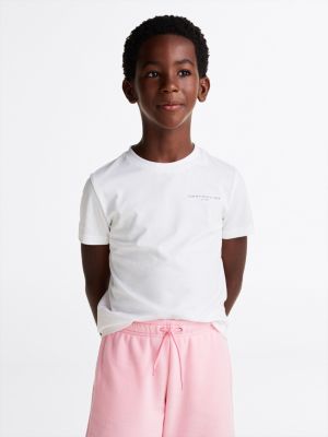 white t-shirt met ronde hals en logo voor kinderen gender inclusive - tommy hilfiger