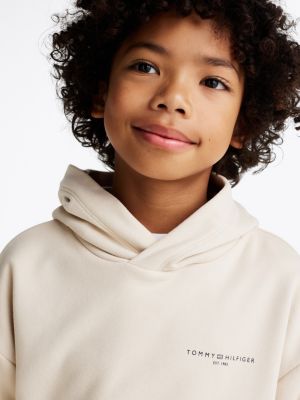 beige signature tape logo hoody for kids gender inclusive tommy hilfiger